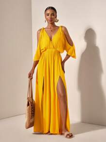 Zivah Beach/Boho/ Women Sexy Rave/Easter Outfit Women/Old Money Style Women/Country Concert Outfit/Going Out Outfits/Fairycore/Festival High Slit Dress - Yellow - View 3