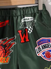 SHEIN Set de 2 piese cu tricou și pantaloni scurți cu mânecă scurtă, model casual, pentru baschet, pentru băieți, preadolescenti