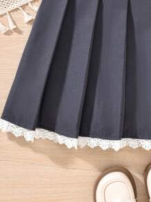 Gonna plissettata grigia con patchwork per divisa scolastica da ragazza, per primavera/estate - Grigio Scuro - Visualizzare 4