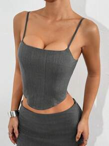 SHEIN EZwear 简约纯色 V 领无袖背心，休闲时尚，适合日常穿着 - 深灰色 - 查看 5