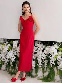 MOTF PREMIUM STEREO FLORAL SPLIT HEM DRESS - Red - View 1