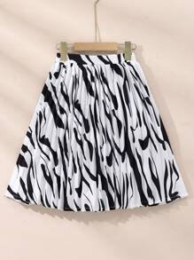 Young Girl Zebra Print Pleated Skirt - Black and White - View 2