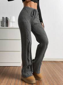 SHEIN EZwear Pantalones de punto casuales de unicolor y estilo sencillo, atuendo de uso diario para mujer