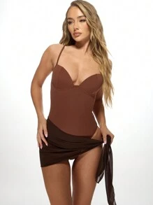 MISSGUIDED Pareo de playa de lujo, falda mini con atar a los lados, cobertor de bikini de malla transparente, ropa de resort y playa de verano para fiestas en la piscina