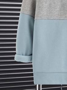 SHEIN Tween 男童两件套服装：连帽运动衫和慢跑裤，拼布设计，高品质，适合通勤、上学、休闲、运动、秋冬季，保暖内衬，加厚 - 淺藍色 - 查看 6