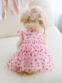 PETSIN 粉色心形网眼公主裙，宠物裙适合情人节、派对、猫狗 - 粉色 - 查看 6