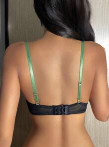 DAZY 撞色蕾丝可调节钢圈文胸，女士内衣 - 黑色 - 查看 2