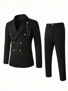 Manfinity Bizformal Set de 2 piezas compuesto por chaqueta de solapa doble botonadura y pantalones, de unicolor para hombre