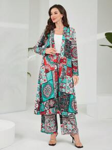 Al Najma 2pcs Set Women Holiday Casual Full Print Jacket And Pants - Red - View 5