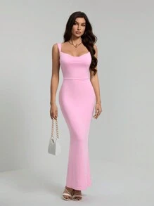 SHEIN Tall Elegant & Sexy Backless Bowknot Decor Bodycon Dress