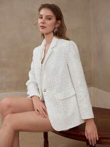 MOTF PREMIUM 粗花呢亮片结构西装外套 - 白色 - 查看 4
