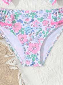 Young Girl Minimalist Fashion Casual Daily Camisole & Brief Swimwear Set - Blue - View 3