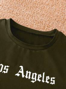 SHEIN 青少年男孩字母印花圆领短袖休闲 T 恤