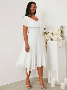 SHEIN SXY Vestido elegante de unicolor, ajustado y de talla grande para bodas de primavera/verano, de uso diario sencillo y con estilo