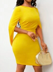 Lyxana Women's Elegant Pleated Bodycon Dress - Yellow - View 4