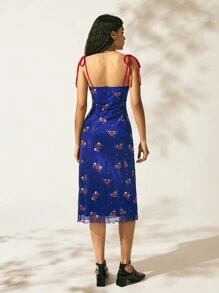 Easelle Vestido ajustado de malla azul con estampado de corazones para el Día de San Valentín para mujeres