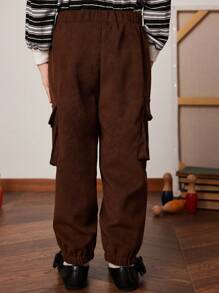 PrepCrw Pantalones cargo con cintura elástica para niñas pequeñas de primavera/verano - Marrón - Ver 2