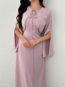 Modelyn 2 件套女士套装：带水钻的优雅短夹克和紧身连衣裙，春夏 - 粉色 - 查看 4