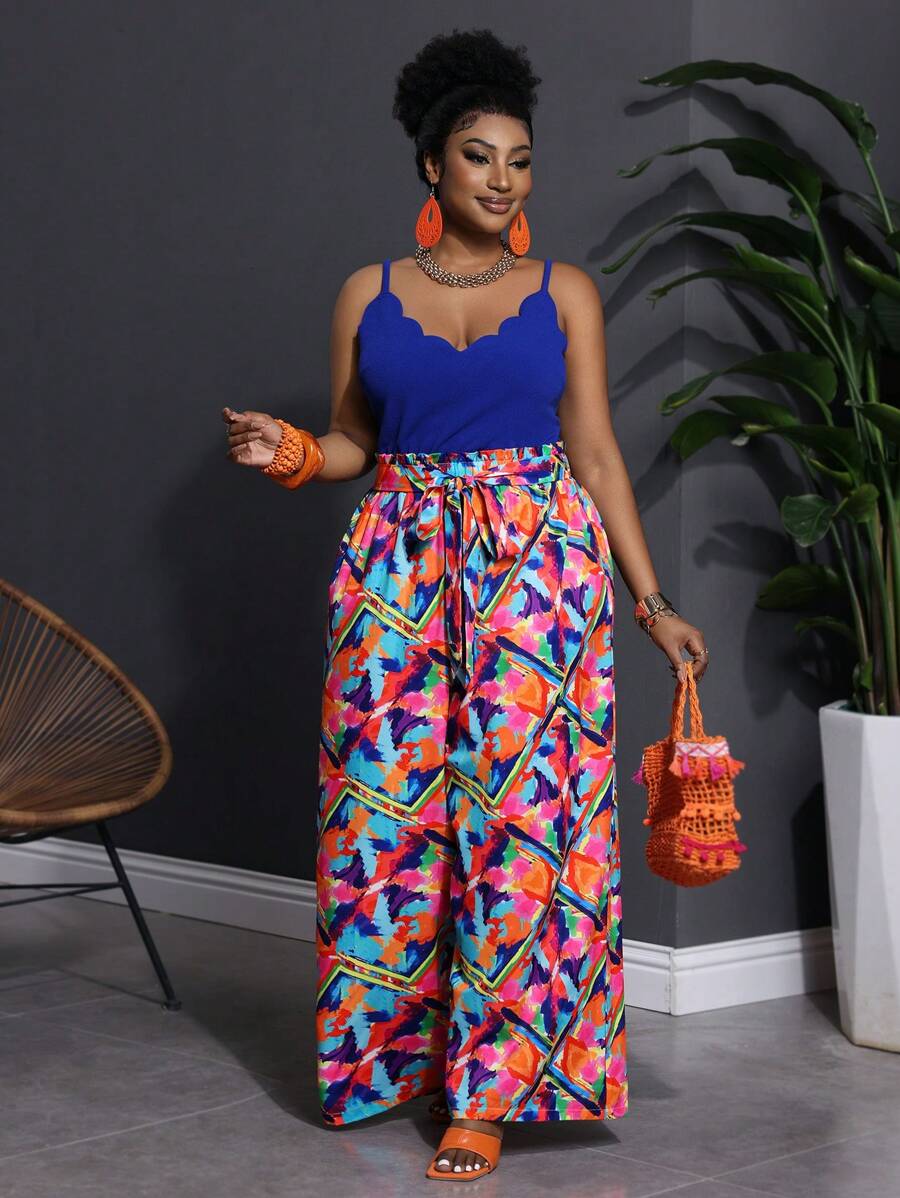 Slaydiva 大码女式扎染拼布阔腿连体裤