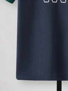 SHEIN Leap Crew 1 Pc Teen Boy Fitted College Patchwork Contrast Lapel Graphic Polo Shirt Spring Wear; Teen Boys' Clothing; Teen Boy' Jackets, Spring Back To School - Multicolor - View 4