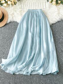 DreamSkyne Romantic Date  Plus Size Women Elegant Romantic Satin Shiny Elastic Waist A-Line Skirt, Suitable For Dates