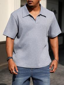 Manfinity Homme Plus Size Men's Solid Color Short Sleeve Minimalist Polo Shirt, Casual And Everyday Wear, For Golf