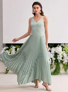 MOTF PREMIUM 不对称褶饰下摆连衣裙 - 綠色 - 查看 6