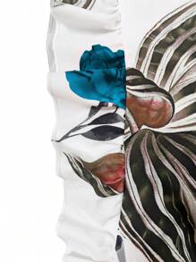 SHEIN PETITE 2pcs/Set Women's Casual Digital Print Ruffled Design Set