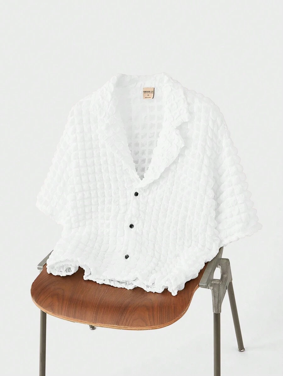 Forever 21 Oversized Revere Collar Overhead Shirt In White Seersucker - White - View 1