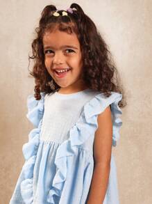 SUMWON 纹理针织荷叶边袖两件套女童套装夏季休闲阔腿春季假日套装日间特殊场合儿童套装