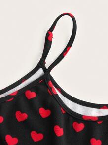 SHEIN EZwear Top camiseta sin mangas con volantes y estampado de corazón para San Valentín para mujer talla grande en verano
