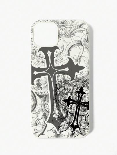 Goth 1 pièce Étui de téléphone transparent avec motif croix de style gothique et paillettes, Halloween