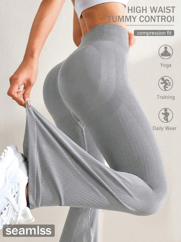 Pantaloni de yoga slim fit cu talie înaltă, minimalisti, în culori uni