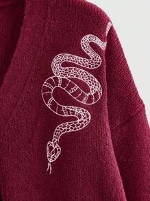 ROMWE Goth Cárdigan holgado de talla grande con estilo gótico, cuello en V y bordados de luna y serpiente, informal