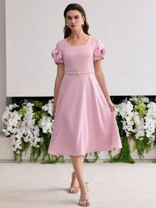 MOTF PREMIUM STEREO FLORAL A LINE DRESS - Pink - View 6