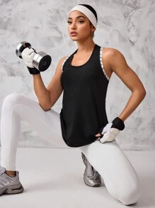 Easithlete Women's Yoga Strap Panel Racerback Tank Top - Black - View 5