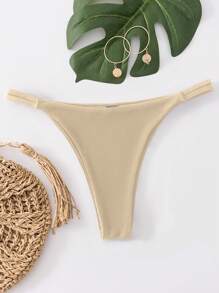 SHEIN Swim Women Solid Color Sexy Beach Bikini Bottom, For Summer Vacation - Khaki - View 5