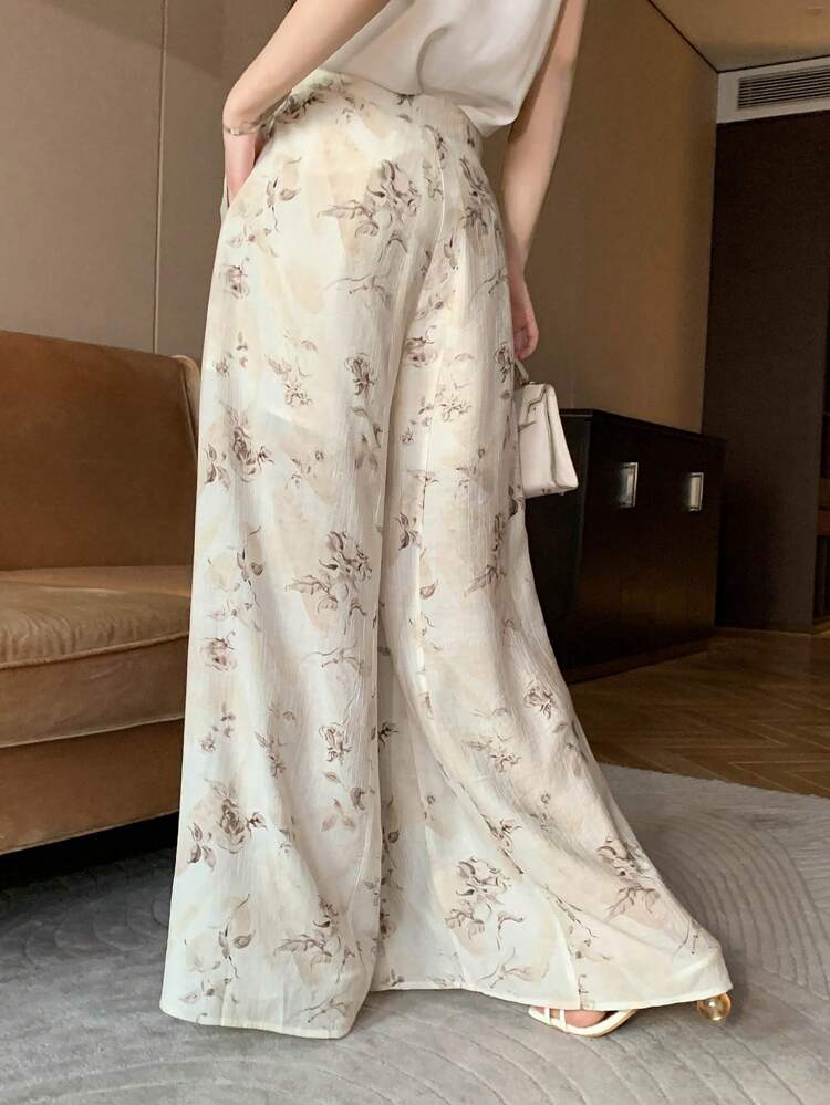 Elegant Ditsy Floral Pants With Pockets For Women, Summer, Teacher Pants