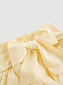 SHEIN MOD Yellow Tied Bow Layered Ruffle Hem A-Line Skirt, Summer - Yellow - View 3