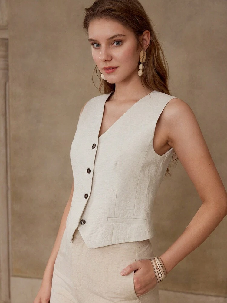 LINEN SINGLE BREASTED TOP