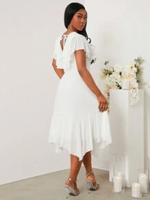 SHEIN SXY Vestido elegante de unicolor, ajustado y de talla grande para bodas de primavera/verano, de uso diario sencillo y con estilo