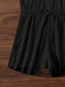 Swim Basics Summer Outfits For Women Summer Vacation Beach Solid Color Drawstring Waist Backless Halter Cover Up Romper - Black - View 4