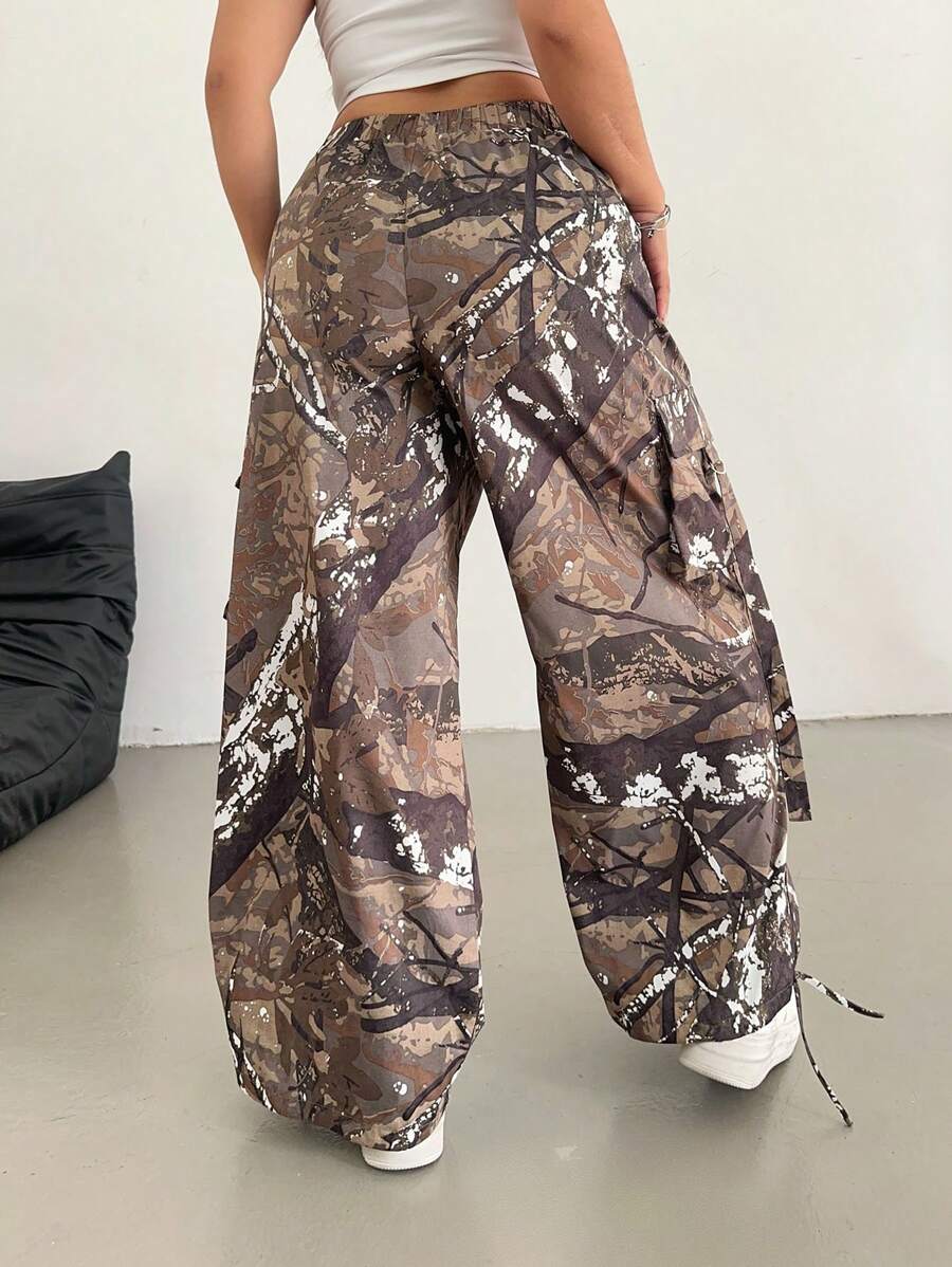 Flirla 大码女款植物系列复古 Y2K 休闲宽松直筒裤 - 彩色 - 查看 1