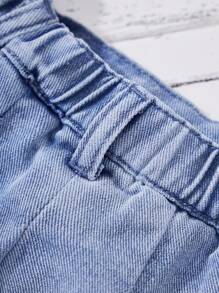 SHEIN Baby Girl Y2K Blue 2025 New Denim Ruffled A-Line Mini Skirt - Light Wash - View 6