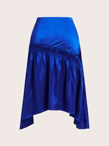 SHEIN EZwear 女士春夏适合约会之夜和外出复古 Y2K 舒适面料蓝色中长裙 - 藍色 - 查看 6