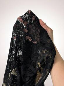 SHEIN Belle Plus Size Women V-Neck Lace Long Sleeve A-Line Back To School Party Dress - Black - View 8