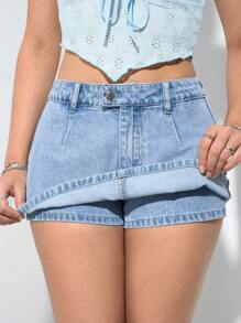 SHEIN ICON Women's Casual Washed Denim Mini Skirt - Light Wash - View 3