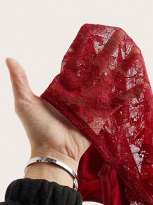 SHEIN ICON 优雅性感纯色透明蕾丝细肩带吊带背心 - 酒紅色 - 查看 5