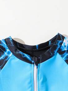 Boys' Lightning Print Color Block One-Piece Athletic Swimwear, Minimalist Yet Stylish Design - Multicolor - View 4