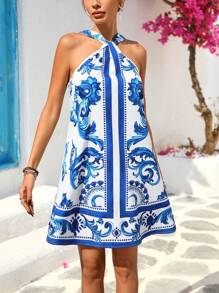 Vivid Eden Valentine's Day Out Holiday Date Dress, Holiday Leisure Positioning Flower Hanging Neck A Swing Women's Dress, Holiday Summer Beach Dress, Back-To-School Dress, Very Simple Dress, Office Dress, Old Money Dress, Teacher Dress, Dating Dress, Going Out To Participate In Music Festival Dress,Sun Dress